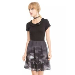 Harry Potter Hogwarts Castle Peter Pan Collar Dress Black Grey Plus Size 1